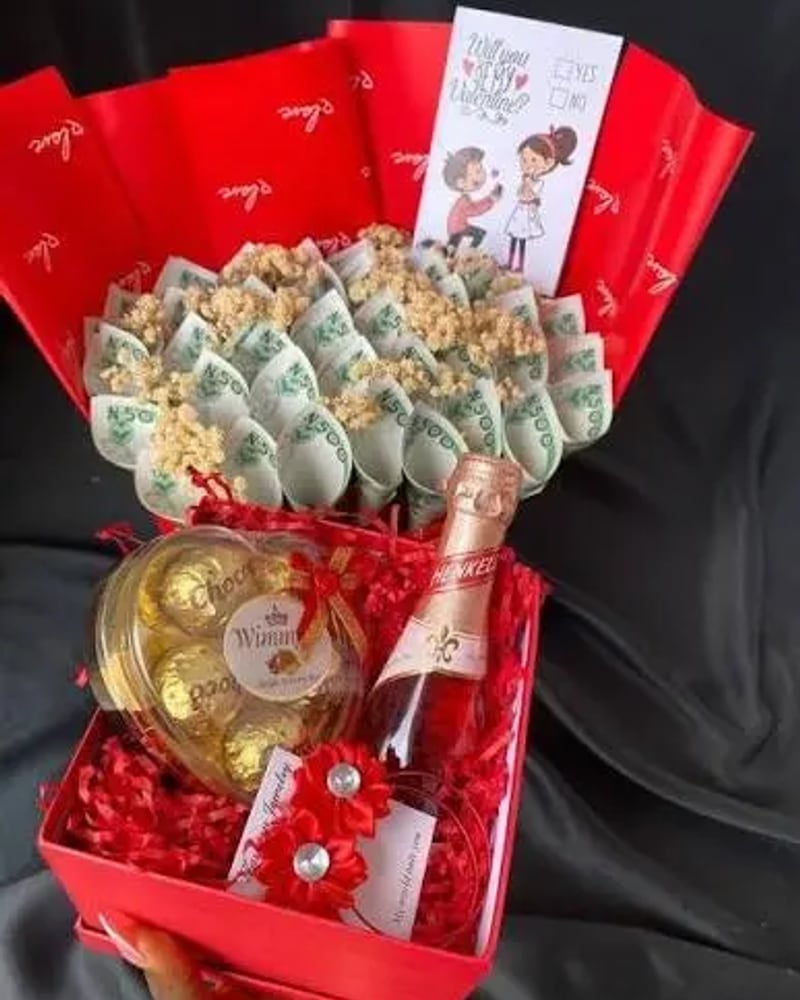 Naira money bouquet: rolled ₦1,000 notes fanned into a bouqu
